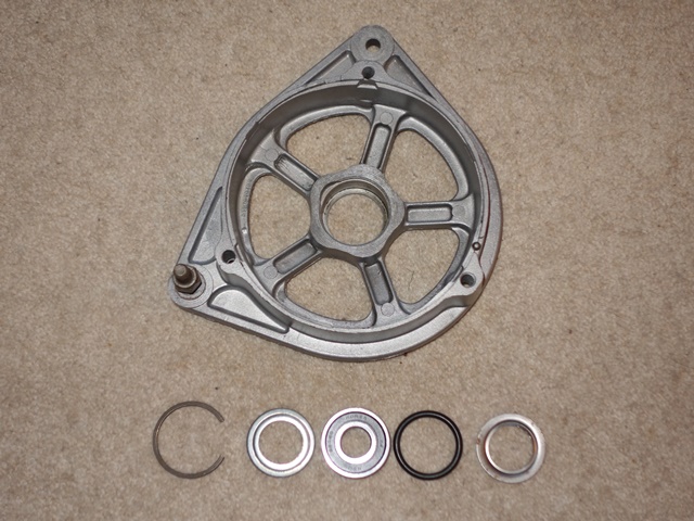 New bearing kits are available. A rubber 'O' ring sits between the front cover and the drive end housing. The rear cover is secured by a circlip