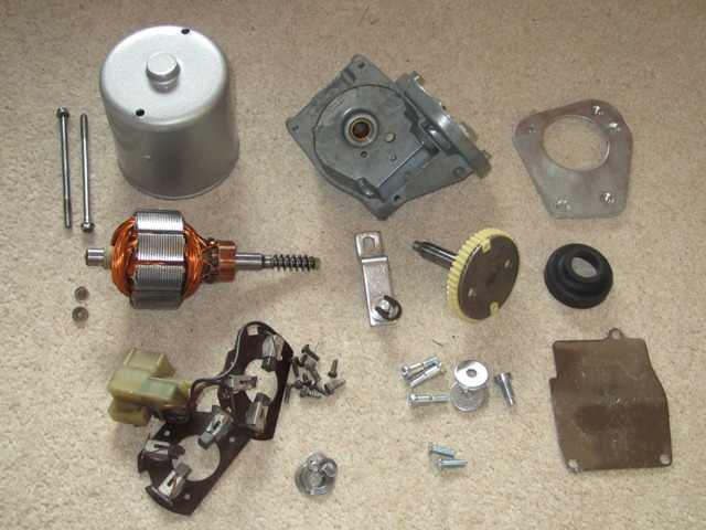 The wiper motor compentent ready for the rebuild, including the spare armature brushes unit